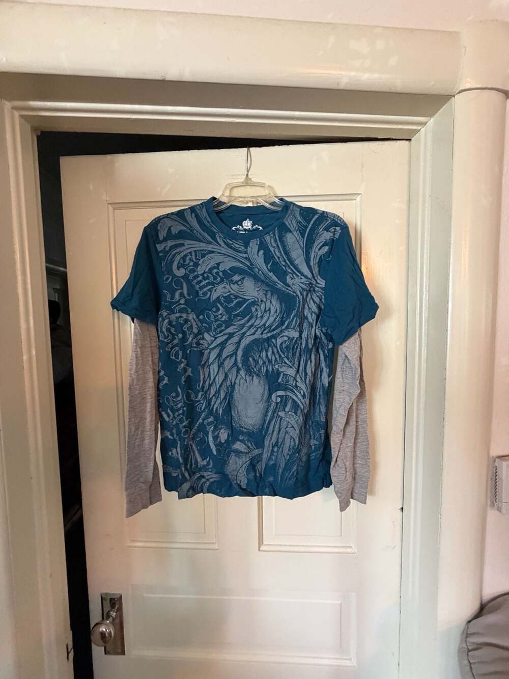 Helix Vintage Y2K Layered Long Sleeve Graphic Tee Eagle Small Teal